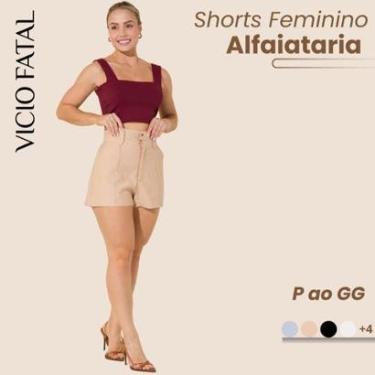Imagem de Shorts Feminino de Alfaiataria Bolso Cargo Pantalona Despojado Elegante e Casual Moderno-Feminino