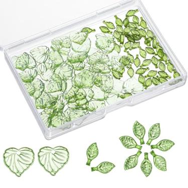 Imagem de 100 peças de pingentes de folhas verdes para joias DIY contas de folha de acrílico pingentes de folhas de bordo transparentes para artesanato lindas folhas verdes contas bonés para colares, brincos