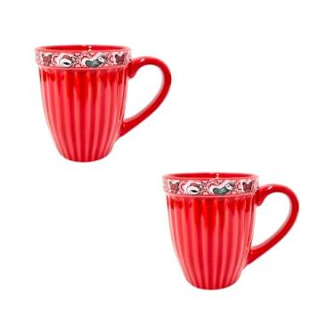 Imagem de Kit de 2 Canecas de Cerâmica 390ml 2ª Linha - Tema Natal Feliz, Ideal para Presente e Uso Doméstico (Vermelha Bota)