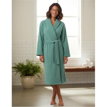 Imagem de Roupão de Banho Unissex Adulto Microfibra – Macio Diversas Cores, Ideal para Casa, Relaxamento, Após Banho e Viagem (menta tam M)
