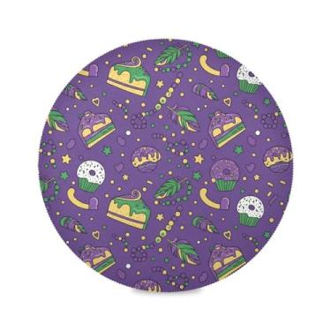 Imagem de Wassud Jogo americano Bolos de Mardi Gras tapetes de mesa redondos para cozinha e jantar tapetes laváveis resistentes ao calor decoração de mesa 39 cm