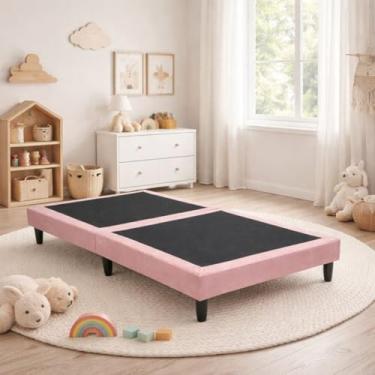 Imagem de Cama Box Infantil 150x70 Dobrável Portátil Revestida em Tecido Macio Rosa