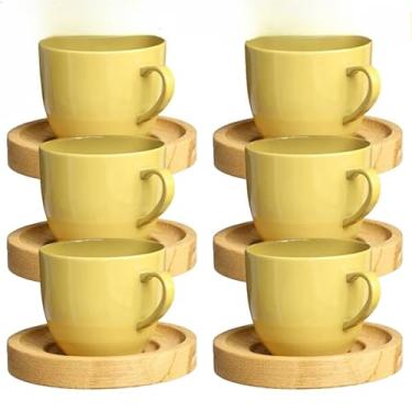 Imagem de Jogo de Xícaras com Pires de Porcelana Preta 170ML - Ideal para Café e Chá, Elegantes e Práticas para Residência e Mesa (Amarela)