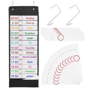 Imagem de FINGERINSPIRE Tabela de bolso com agenda de 90 x 33 x 0,3 cm com 18 cartões, organizador visual de rotina diária para escritório, casa, sistema de pendurar na parede, bolso com conjunto completo de