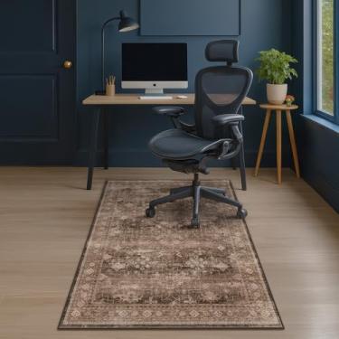 Imagem de Tapete de cadeira de escritório boho marrom para pisos de madeira dura, protetor de piso de azulejo para cadeira de jogos de computador, tapete sob a mesa com suporte ultramacio e antiderrapante