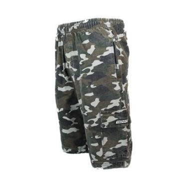 Imagem de Bermuda Sarja Brim Extra Tamanho Especial Grande Camuflada Militar Plus Size Cargo Elástico Cordão-Masculino