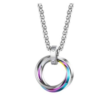 Imagem de Colar masculino com 3 anéis redondos com pingente de aço inoxidável para mulheres, acessórios de corrente de cor prata versáteis, Cor, One Size