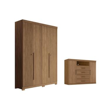 Imagem de Guarda Roupa Solteiro e Closet + Cômoda Qc329 4 Portas de Bater 2 Gavetas Mdp com Cabid...