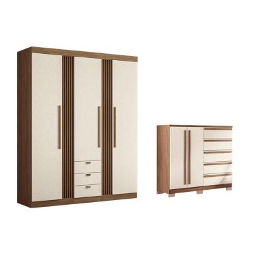 Imagem de Guarda Roupa 2 Peças (1guardaroupa+1cômoda) Qc261 Jatoba/areia - Santos Andirá