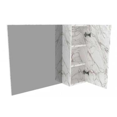 Imagem de Armário C/ Balcão Banheiro Suspenso Bn3607 S/cuba 60cm E Espelho Bn3602 Mármore Branco - Tecno Mobili