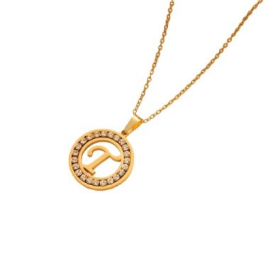 Imagem de TINCOLIA Colar redondo de aço inoxidável com 26 letras incrustadas em diamante, corrente simples e exclusiva em forma de O