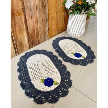 Imagem de Kit 2 Tapetes 70x50cm Oval Bordado Crochê Artesanal (Chumbo)