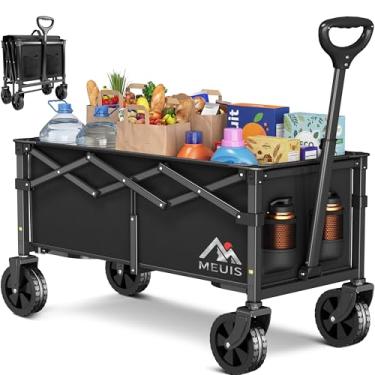 Imagem de MEUIS Carrinho de carroça dobrável com rodas, carrinho de compras de jardim, utilitário dobrável, para compras, acampamento, praia, dobrável, portátil, preto, GG