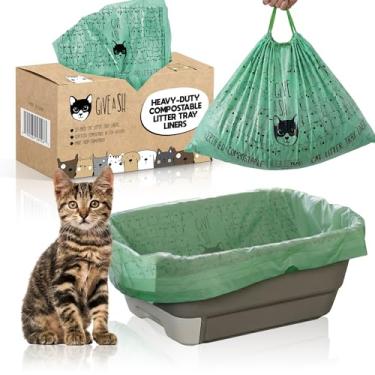Imagem de Forros para caixa de areia para gatos compostáveis, jumbo GG 91 x 48 cm com cordão - sacos de caixa de areia resistentes extra grossos, forros para gatos resistentes a rasgos e à prova de vazamento