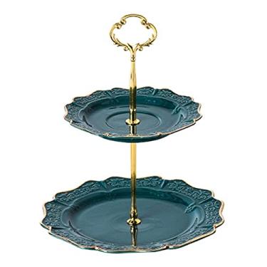 Imagem de Suporte de bolo de cerâmica, suporte de cupcake de sobremesa de casamento em camadas para exibição de servidor de comida de chá, pode ser usado como suporte de 2 camadas, de camada única com base nas