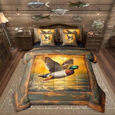 Imagem de Erosebridal Jogo de cama casal, pato selvagem, 7 peças, patos selvagens, fazenda, campo, rústico, para meninos, adolescentes e adultos, conjunto de cama com tema de animais da floresta rural
