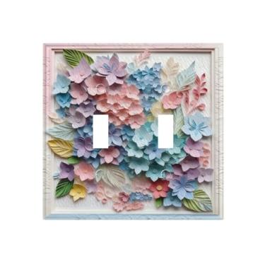 Imagem de Capas decorativas para interruptores de luz, cores de macaron, flores, 2 gangs, placa de parede com interruptor duplo, capa decorativa para decoração de casa