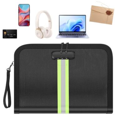 Imagem de KTZCTPCA Bolsa de documentos à prova de fogo à prova d'água com fechadura, tamanho P/M, bolsa de fibra de vidro com isolamento térmico, tira refletiva para papéis importantes, armazenamento de