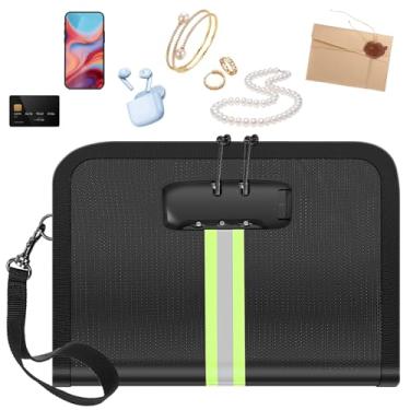 Imagem de KTZCTPCA Bolsa de documentos à prova de fogo à prova d'água com fechadura, tamanho P/M, bolsa de fibra de vidro com isolamento térmico, tira refletiva para papéis importantes, armazenamento de