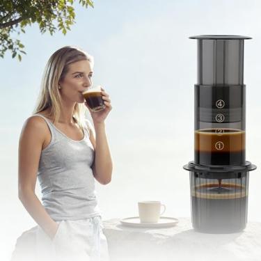 Imagem de Cafeteira portátil para acampamento e viagens, prensa de café - prensa francesa tudo-em-um, cafeteira manual estilo despeje e expresso, cafeteira pequena para café encorpado sem grão, menos amargor