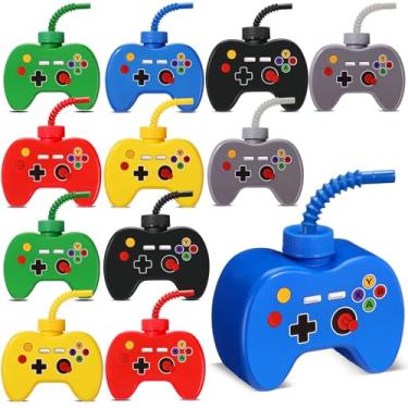 Imagem de Tanlade 12 peças de copos de plástico para lembrancinhas de festa de videogame com canudo, copos de aniversário para jogadores de 290 ml, lembrancinhas de festa de bebida para meninos