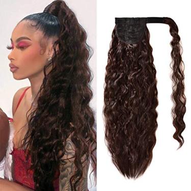 Imagem de Grampo de extensão de rabo de cavalo ondulado – 55 cm de comprimento ondulado cacheado ao redor do rabo de cavalo peruca sintética resistente ao calor para mulheres (castanho médio #4)