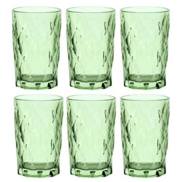 Imagem de Jogo C/ 6 Copos de Vidro Diamond Verde Esmeralda 350ml Luxo Bebidas Ág