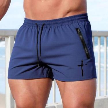 Imagem de Calções De Natação Masculinos De Verão Com Estampa Cruzada, Shorts De 