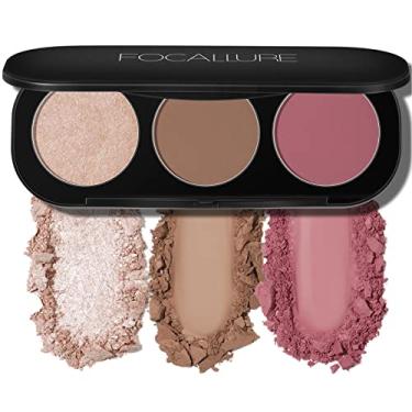 Imagem de FOCALLURE Paleta de blush e iluminador, paleta de contorno 3 em 1, pó bronzeador fosco sem crueldade, iluminador brilhante para um visual brilhante, nº 10