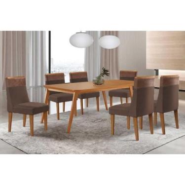 Imagem de Sala Jantar Mesa Havana Tampo Curvo 180cm+6 Cadeiras Jaspe Madeira Nat