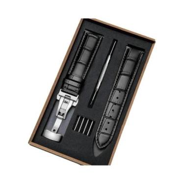 Imagem de Pulseira De Relógio De Couro Genuíno Com Fecho Borboleta E Caixa De Ma