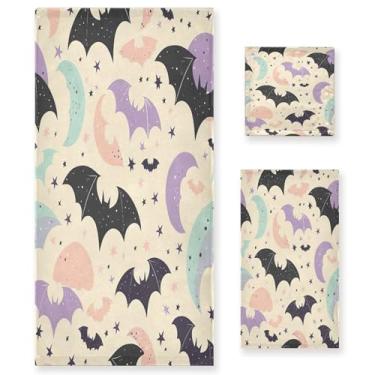 Imagem de xigua Conjunto de toalhas de banheiro de morcegos coloridos absorvente macio toalha de banho de 3 peças toalha de mão toalhas decorativas para banheiro, academia, hotel, praia, piscina