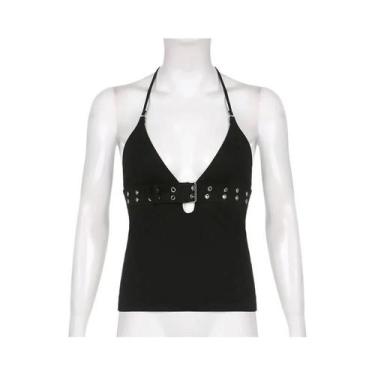 Imagem de Top Cropped Preto Sem Costas Com Amarração Estilo Bandagem, Retrô Y2K,