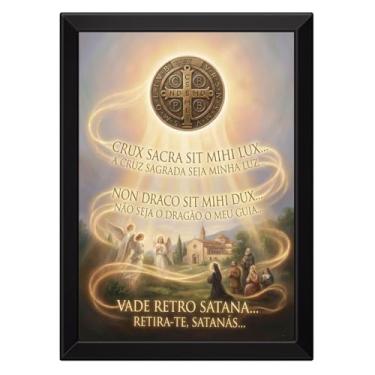 Imagem de Quadro São Bento Medalha Luz Com a Oração Poderosa da Cruz Sagrada (Sem Moldura, 50x70cm)