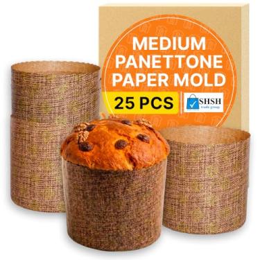 Imagem de Moldes de papel panetone de 200 ml | Pacote com 25 | Formas de pão de Páscoa - antiaderentes - L 9,5 x A 8,5 centímetros