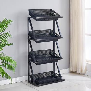 Imagem de Prateleiras comerciais de vegetais e frutas de 4 a 5 camadas, suporte de exibição de lanche de supermercado, organizador de varejo de cozinha, rack de armazenamento de grande capacidade para cebolas