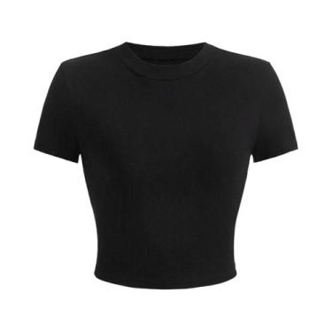 Imagem de Camisetas Cropped Femininas Y2K De Algodão Sólido Com Manga Curta E Al