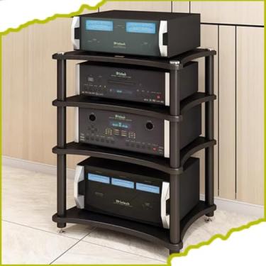 Imagem de Rack de áudio de madeira preta de 61 cm - Gabinete estéreo para amplificadores e suporte de mídia AV, armazenamento de chão para componentes de áudio e vídeo (85 cm/33,4 pol.)