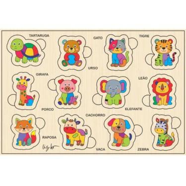 Imagem de Brinquedo Educativo Infantil Quebra Cabeça de Encaixe com Animais 12 P