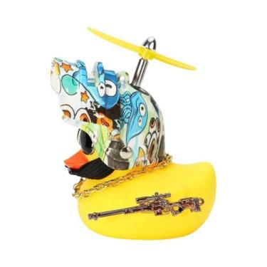 Imagem de Pato De Borracha Amarelo E Preto Com Hélice Para Capacete De Bicicleta
