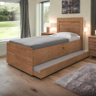 Imagem de Cama Baú Larissa Solteiro Naturale Com Auxiliar E 02 Colchões Framar