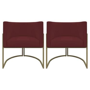Imagem de Kit 2 Poltronas Recepção Luna Corino Cores Base De Ferro Champagne Bordô Corino