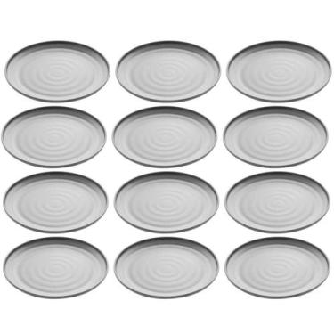 Imagem de Jogo 12 Pratos Rasos Pretos Melamina 25,5cm Restaurante Bar Sushi Entr