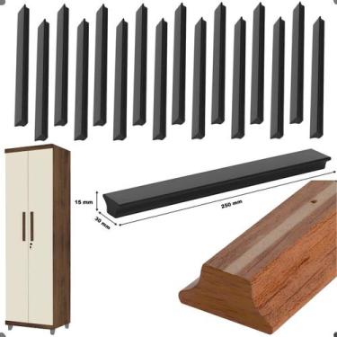 Imagem de Kit 16 Puxador 25cm Armario Multiuso Combate - Amélia Móveis, Preto