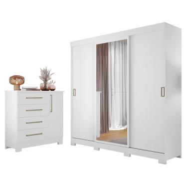 Imagem de Conjunto Para Quarto Com Guarda-roupa Nt5020 E Cômoda Nt5185 Notável Móveis Branco