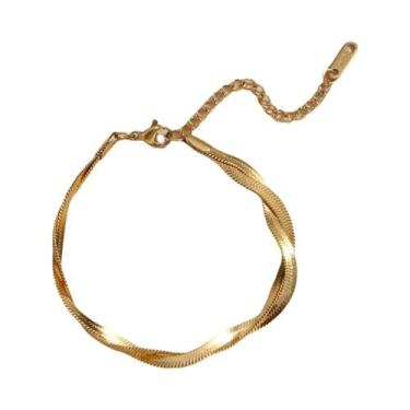 Imagem de Conjunto De Colar E Pulseira Feminino Em Aço Inoxidável Banhado a Ouro