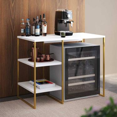 Imagem de Aparador Bar Adega Bourbon 95cm Industrial em Aço para Home Bar Sala e Gourmet - Dourado/branco