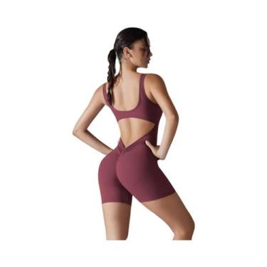 Imagem de Macacão Esportivo Feminino Com Decote Em V E Costas Franzidas, Sem Man