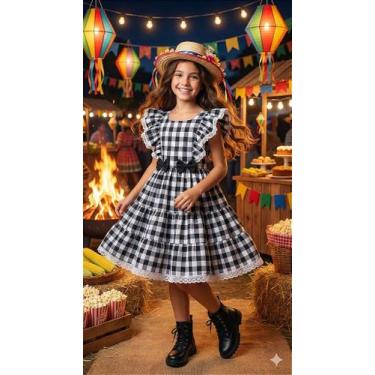 Imagem de Vestido Infantil Banana Club Aline Xadrez Preto para Festas Juninas, P