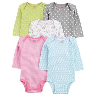 Imagem de Simple Joys by Carter's Body de manga comprida para bebês meninas, pacote com 5, Verde limão/azul claro/rosa, 6-9 Meses